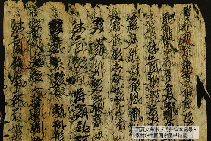 西夏文草書《瓜州審案記錄》，素材@中國國家圖書館